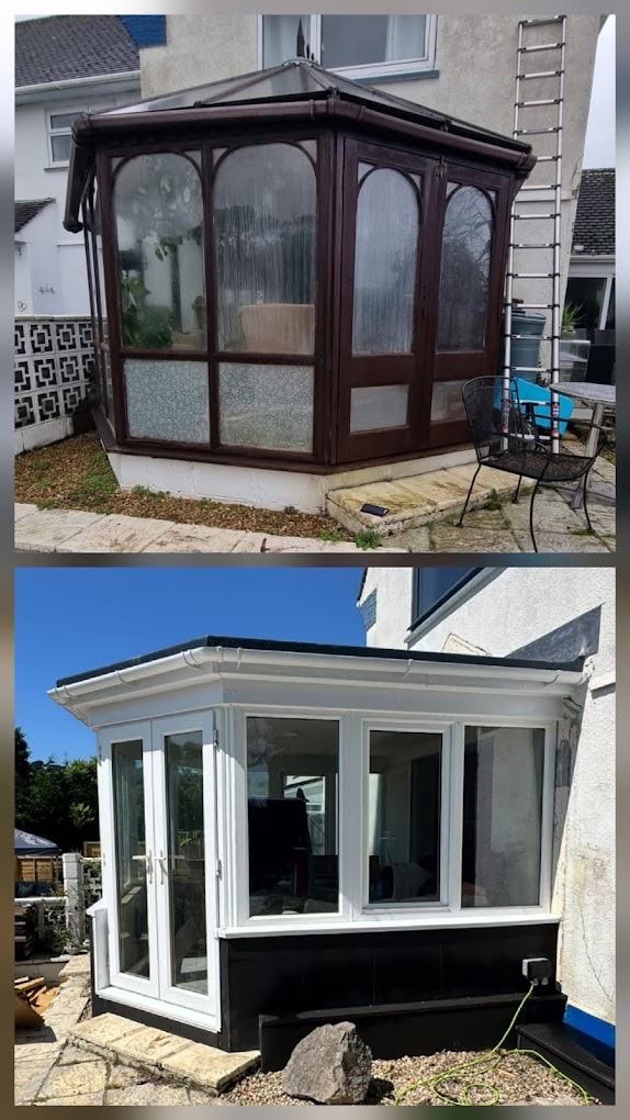 Conservatory before and after a full replacement